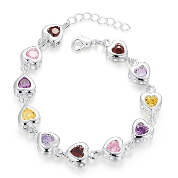 Swarovski Jewelry - 925 Sterling Silver Multicolor Swarovski Elements Tennis/Heart Bracelet